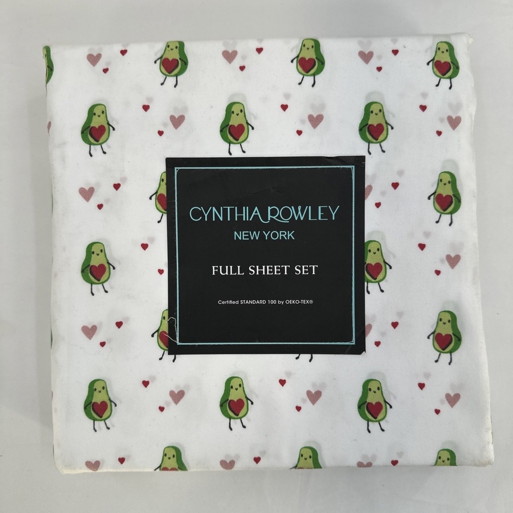 Cynthia Rowley Sheet Set Full Avocado Love Valentine Heart Microfiber
